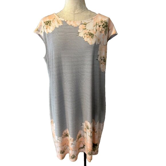 Chicos Shift Dress 3 XL Pink Black White Stretch Short Sleeve Casual Washable - Picture 3 of 8